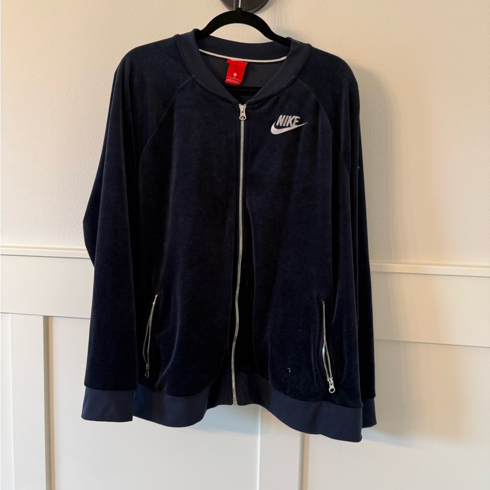 Nike Navy Velour Jacket with front zipper